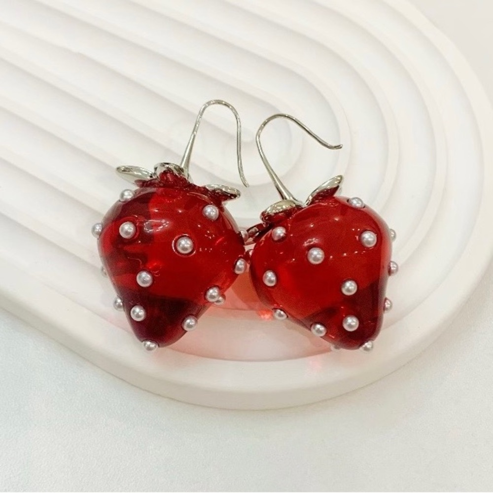 Designer Marseven clear red strawberry earrings